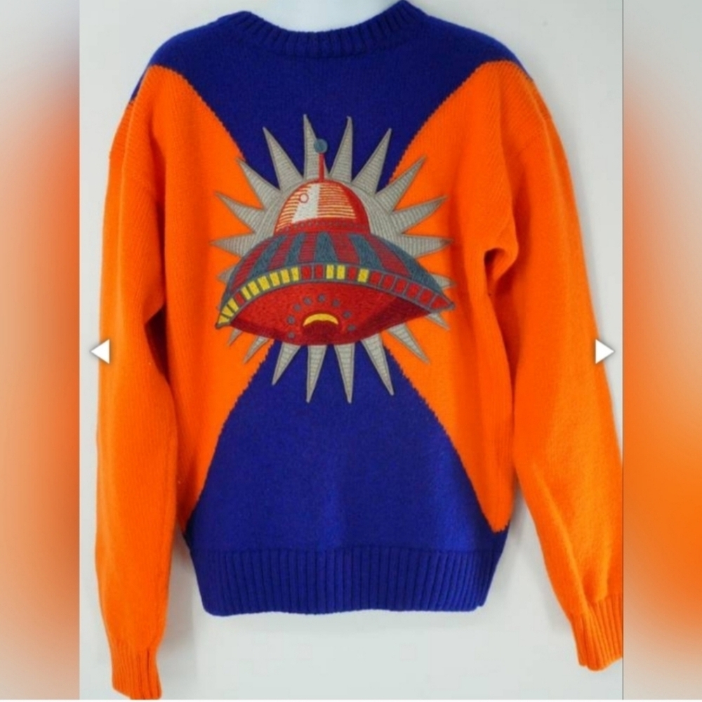 Gucci wool sweater kids size 5 orange blue UFO spaceship diamond print